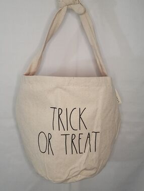 Rae Dunn NWOT Cotton Canvas "TRICK OR TREAT" Tie Handle Lined Bag